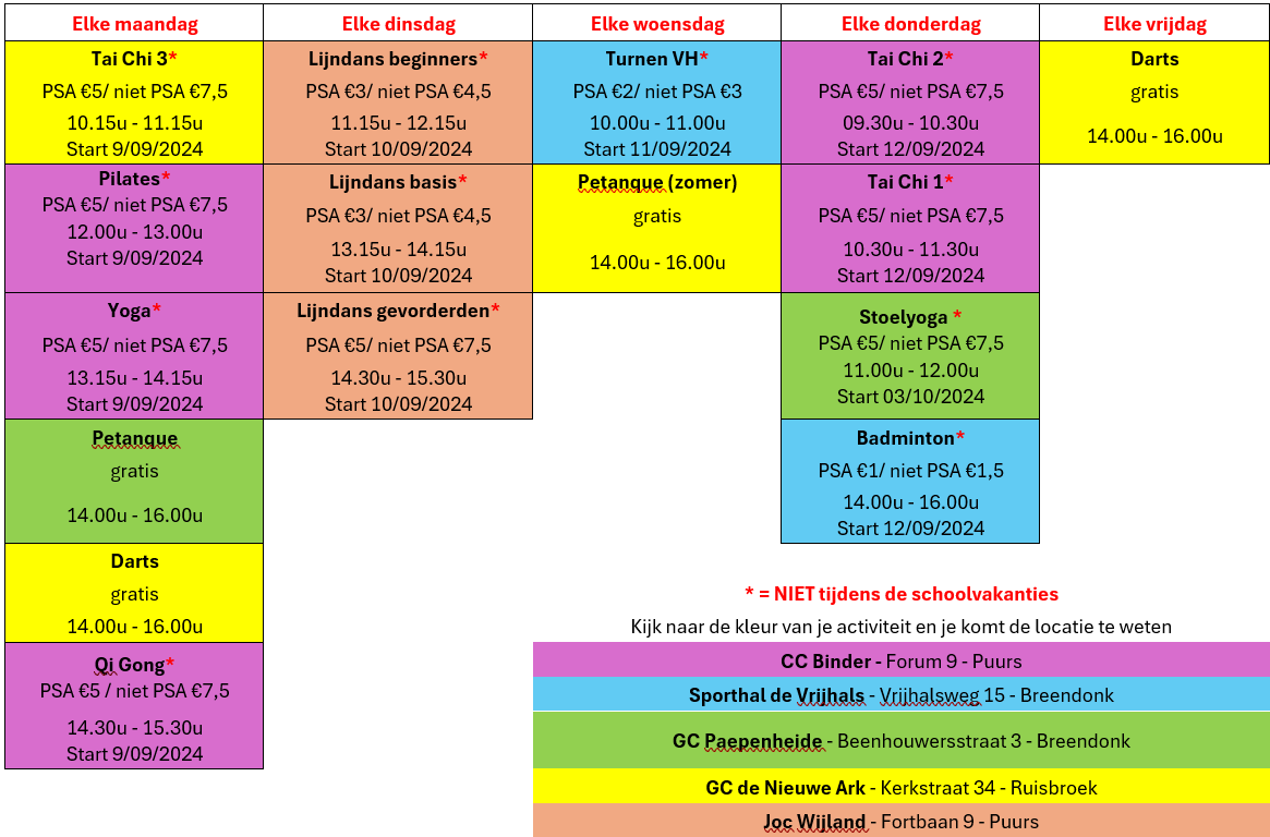 Schema Sport je fit najaar 2024