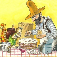 Pannenkoekentaart in de bib met Pettson en Findus