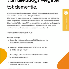 Infonamiddag: Het geheugen van alledaags vergeten tot dementie.